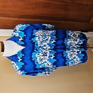 VINTAGE COCNUT PIER BUTTON DOWN SHIRT XXL BLUE TROPICAL FLORAL MEN'S 100% RAYON